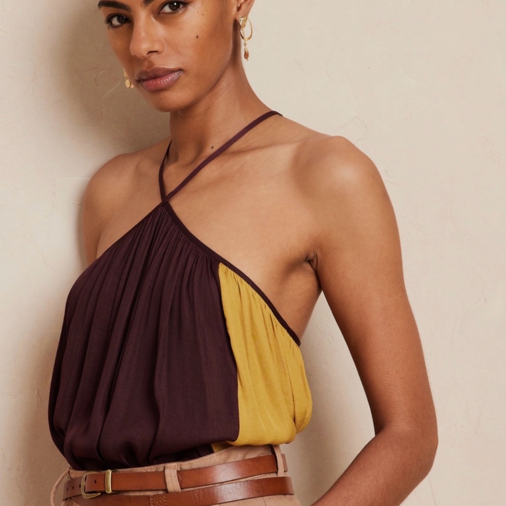 Banana Republic Brown and Mustard Halter Blouse